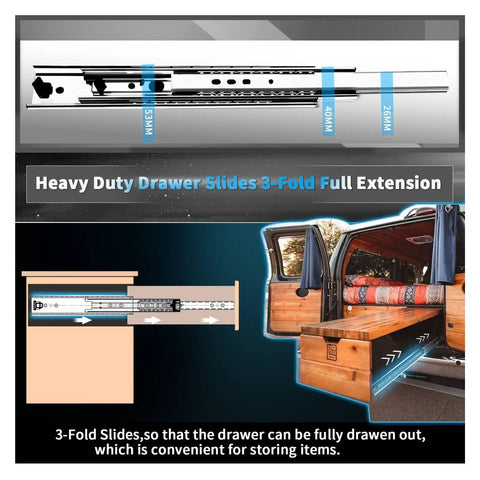 Kickass Heavy Duty Drawer Slides Roll Out Smooth As Butter For Kitchen Cabinets Or Workshop Drawers Ball Bearing Full Extension 3-Fold design for easy access.
