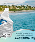 Bottle of Natural Stone Floor Cleaner For Limestone, Travertine, Marble, Slate And Polished Concrete, Concentrated PH Neutral Formula on beach background