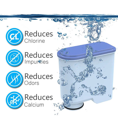 AquaClean Compatible Coffee Machine Filter CMF009 CA6903 4 Pack Water Filter with water, reducing chlorine, impurities, odors, calcium.