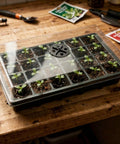 24 Cell Seed Starter Tray With Dome For Easy Seed Starting, 5 Pack 2 Inch Plug Trays Totaling 120 Cells on wooden table