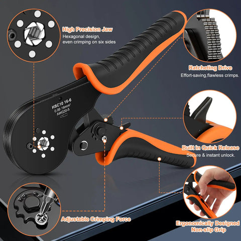 Ferrule Crimping Tool Kit All-In-One With Self-Adjusting Pliers, 0.08-16 Mm2 AWG 30-5, close-up of high precision jaw design