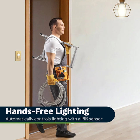 Person carrying ladder near Motion Sensor Light Switch With Ambient Light Level For Auto On Off Based On Occupancy Or Vacancy Modes