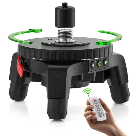 Electric Rotating Base For Laser Level With 50 Meter Wireless Remote Pro Grade Dual Speed Rotation depicted with remote control