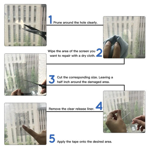 Easy Patch Window Screen Repair Kit With 4 Inch By 10 Foot Fiberglass Mesh Tape used in five-step screen repair guide