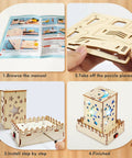 Wooden STEM Building Kit For Kids Ages 8 To 12 With Five Physics Models including manual and assembly instructions.