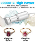 Portable Ultrasonic Jewelry Cleaner Machine For Jewelry Glasses Rings Diamonds And Silverware Compact Household Sonic Cleaning Device before and after cleaning rings