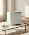 Slick Compact 1.1 Cu Ft Mini Freezer With Smooth Five Step Temperature Control And Reversible Door in a cozy living space.