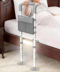 Adjustable Bed Rails For Seniors With Motion Lights And Storage Pocket, heavy duty support shown in use next to a bed