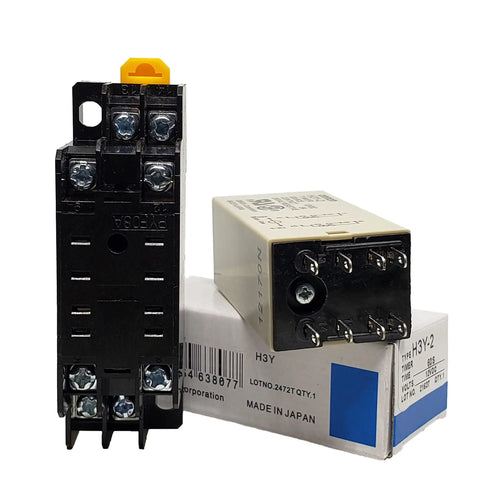 Delay Timer Relay 0-60 Seconds For 12V DC Control Systems, DPDT 8 Pin Time Relay With Base Socket, H3Y-2 Model