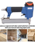 Kickass 20 Gauge Pneumatic Brad Nailer For 10 To 22 Millimeter Nails Lightweight Pro Finish Tool with rubber-coated handle for comfort.