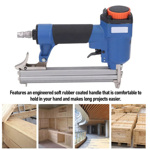 Professional Pneumatic Brad Nailer 20 Gauge Air Tool for precise woodworking, showing rubber handle and aluminum build.