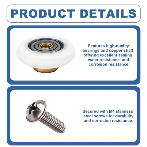 4 Pack 19mm Shower Door Rollers With M4 Screws, Stainless Steel Sliding Door Runners For Heavy Glass Doors