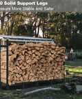 Beefy Heavy Duty Firewood Rack Eight Foot Outdoor Storage Stand holding stacked wood with solid ten support legs.