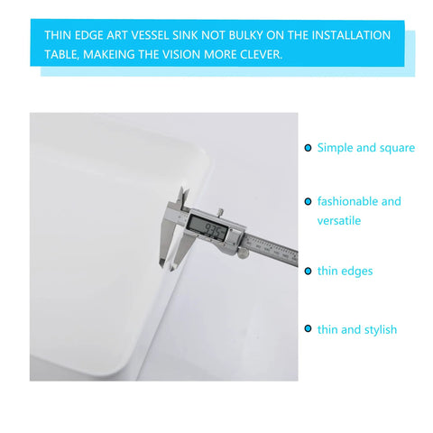 Vessel Bathroom Sink 20x14 Inch Rectangular Porcelain Ceramic Above Counter Modern Art Basin with caliper measuring edge