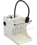 On The Bench Filter Hood With Light And 3 Filters For Jewelry And Dental Labs, 115V North American Plug, Dust Control Hood For Jewelry Making And Dental Work, showing front view with light and transparent shield.