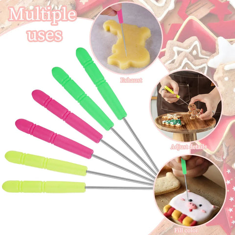 Six Piece Cookie Scribe Tool Set Featuring Durable Iron Pins And Comfortable Plastic Handles For Flawless Sugar Cookie Decorating and crafting.