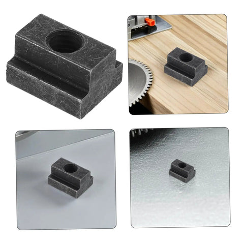 Heavy Duty 6 Piece T Slot Clamping Nuts Set Rock Solid High Strength T Nuts For T Slot Rails on various surfaces.