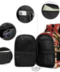 Red Winter Xmas Scene Printed Unisex Backpack Large Capacity Crafted From Durable Polyester showing open compartments
