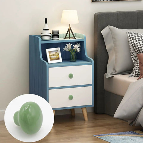 10 Pack Green Ceramic Cabinet Knobs 32mm Round Drawer Pulls With Screws For Kitchen Cabinets Wardrobes Kids Rooms Bedrooms And Office Desks Makeover Ready on blue nightstand