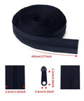 Zipper Upgrade Kit With 4.5m Nylon Tape And 10 Colorful Plastic Pulls Size #3 Zip, black tape roll with measurements shown