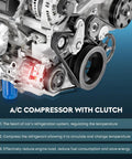 Straight Up Replacement AC Air Conditioning Compressor With Clutch Kit For Dodge Dakota Durango Ram 1500 2500 3500 Pickup Truck Rig Factory Style Design close-up of AC compressor assembly with clutch.