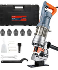 Orange grey Heavy Duty 1300W Electric Hydraulic Hole Puncher with case and five dies for 6mm metal, ideal for iron, copper, aluminum.