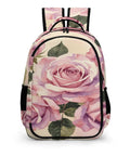 Front view of Vintage Rose Bouquet Print Backpack Unisex Large Capacity Durable Polyester with smooth zipper and floral design.