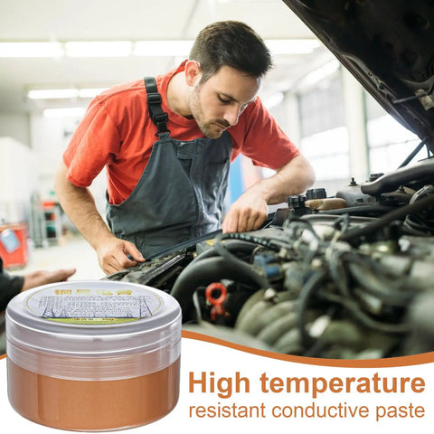 Technician using Copper Grease High Temp Electrical Contact Lubricant Dope Conductive Paste With Strong Adhesion Multipurpose Anti Seize For Auto Electronics And Construction 30g in a car engine