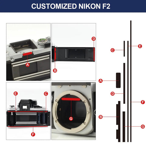 Pre-Cut Light Seal Foam Replacement Kit For Nikon F2 F2A F2AS Film Camera showing adhesive foam seal placement for light leakage protection.
