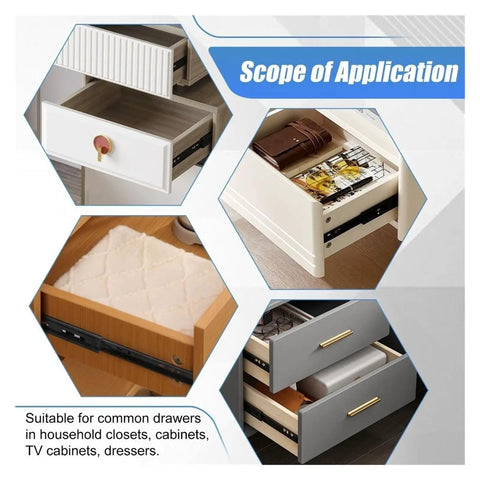 Bottom Mounted Concealed Drawer Slides With Smooth Glide, Heavy Duty Build That Holds Up, No Exposed Rails, Built To Last For DIY Cabinets And Furniture, Easy Install, Quiet, Reliable Performance on white and gray drawers