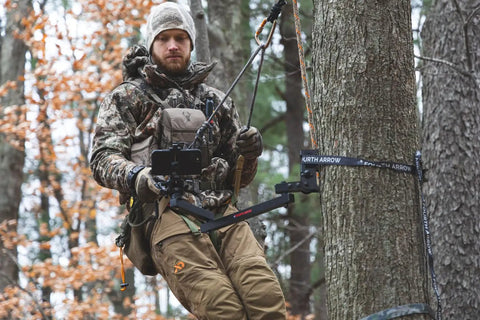 Camera Mounting Arm For Filming Hunts With Video Head No Fuss Lightweight Aluminum Build Beginner Arm For Small Cameras And Cell Phones Durable And Easy To Use Wide Range Of Motion For Smooth Shots on tree with hunter and phone