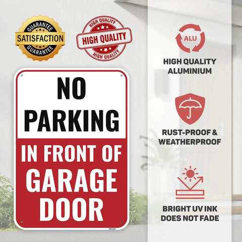 Top Shelf No Parking Do Not Block Garage Door Sign 14 By 10 Inch Crazy Durable Sixty Mil Aluminum Outdoor Metal Plate, bold lettering.