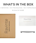 60 Pack Solid 5 Inch Cabinet Handles in Brushed Nickel and Satin Nickel Drawer Pulls in packaging with included screws.