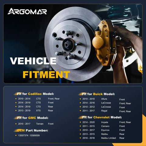 Two Piece Front And Rear Wheel Bearing Hub Assembly For Five Lug GM Vehicles Including Impala Equinox Camaro Lacrosse Regal Terrain Malibu XTS CTS Cadillac 2010s Ensures Smooth Rotation And Long Lasting Performance, shown with fitment chart for GM models.