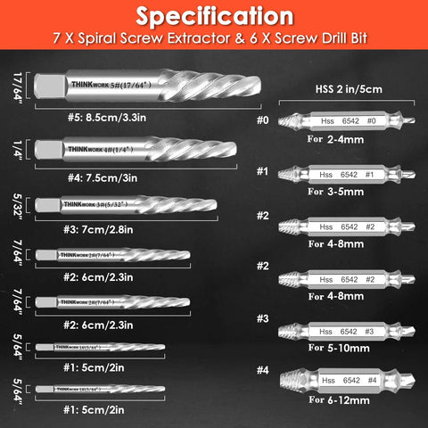 13 Piece Damaged Screw Extractor Set For Rusted And Stripped Fasteners Pro Grade Easy Out Bolt Extractor Kit sizes and specifications