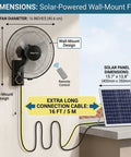 16 Inch Outdoor Solar Powered Wall Mount Fan For Patio And Garage, Waterproof, with solar panel and remote control