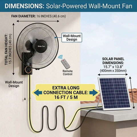 16 Inch Outdoor Solar Powered Wall Mount Fan For Patio And Garage, Waterproof, with solar panel and remote control