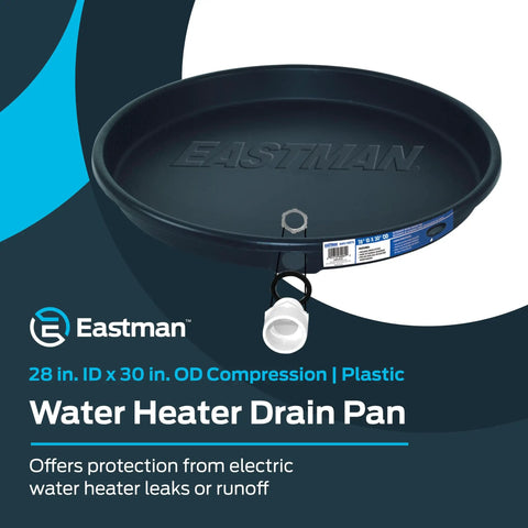 Heavy Duty Water Heater Drain Pan With 1 Inch PVC Fitting And 28 Inch Inner Diameter And 30 Inch Outer Diameter Built Tough Floor Protector