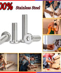 Heavy Duty 304 Stainless Steel Flat Head Hex Socket Screws With Allen Key Fully Threaded Machine Fasteners For Furniture And Garage No Sweat Assembly Hardware Kit Of Twenty Pieces on a plain background.