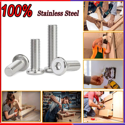 Heavy Duty 304 Stainless Steel Flat Head Hex Socket Screws With Allen Key Fully Threaded Machine Fasteners For Furniture And Garage No Sweat Assembly Hardware Kit Of Twenty Pieces on a plain background.