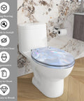 Elongated Resin Toilet Seat for Bathroom positioned on a toilet, showcasing its sturdy design and modern iridescent finish.