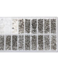 Precision Crafted Micro Stainless Steel Screws For Professional Watch Repairs And Antique Clock Restoration Hella Durable Tiny Watchmaker Parts Collection in a clear storage box.