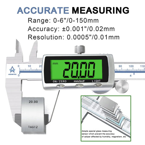 Backlit Digital Caliper for Do-It-All Precision Measuring in Inches, Millimeters and Fractions with LCD screen, 0-6 inch range