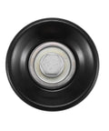 Drive belt idler pulley for Nissan Altima/Murano, black pulley with silver center bolt, front view