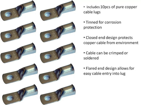 2 AWG Copper Welding Battery Cable Kit With 15 Ft Red And 15 Ft Black Flexible Pure Copper Wire, 10 Pack Three Eighth Inch Lug Terminals, And 3 Ft Black Heat Shrink Tubing For Quick Install