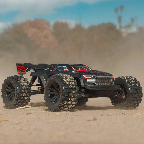 ARRMA Kraton 1 8 Scale 6S EXB Ready To Run Clipless Body Basher Monster RC Truck Powerful And Stable With Brushless Motor Battery And Charger Not Included Black ARA8708V6T1 on dirt terrain