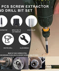 Screw extractor and drill bit set from 26 Piece Impact Bolt And Nut Remover Kit With Spiral Screw Extractor And 3 8 Drive Drill Bit For Removing Broken Studs Bolts Socket Screws And Fittings Heavy Duty Nut Splitter Set in use.