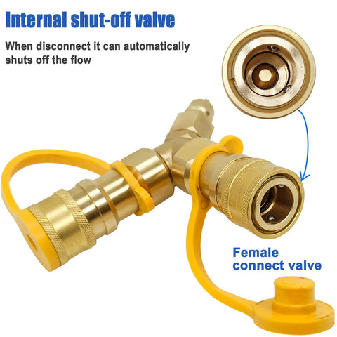 Three Eighths Inch Natural Gas Y Splitter With Dual Outlets Low Pressure Quick Connect Disconnect Separator Adapter detail view