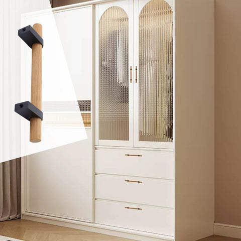 Black T Bar Cabinet Pulls 3.78 Inch Hole Distance installed on wardrobe, solid wood with aluminum base, durable hardware, 8 pack