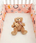 Built Tough Quilted Wall Padding Panels 4 Pack Thick Cushion Guards With Secure Tie Straps in a crib with animal-themed design.